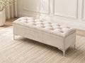 Creme Velvet Button-Tufted Storage Bench