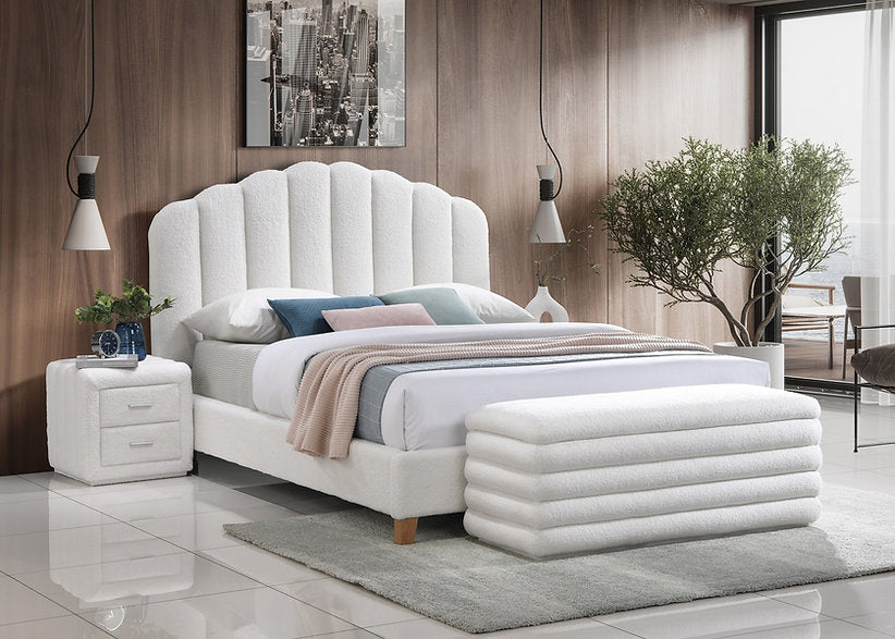 Teddy Upholstered Bed - Double/Queen - White