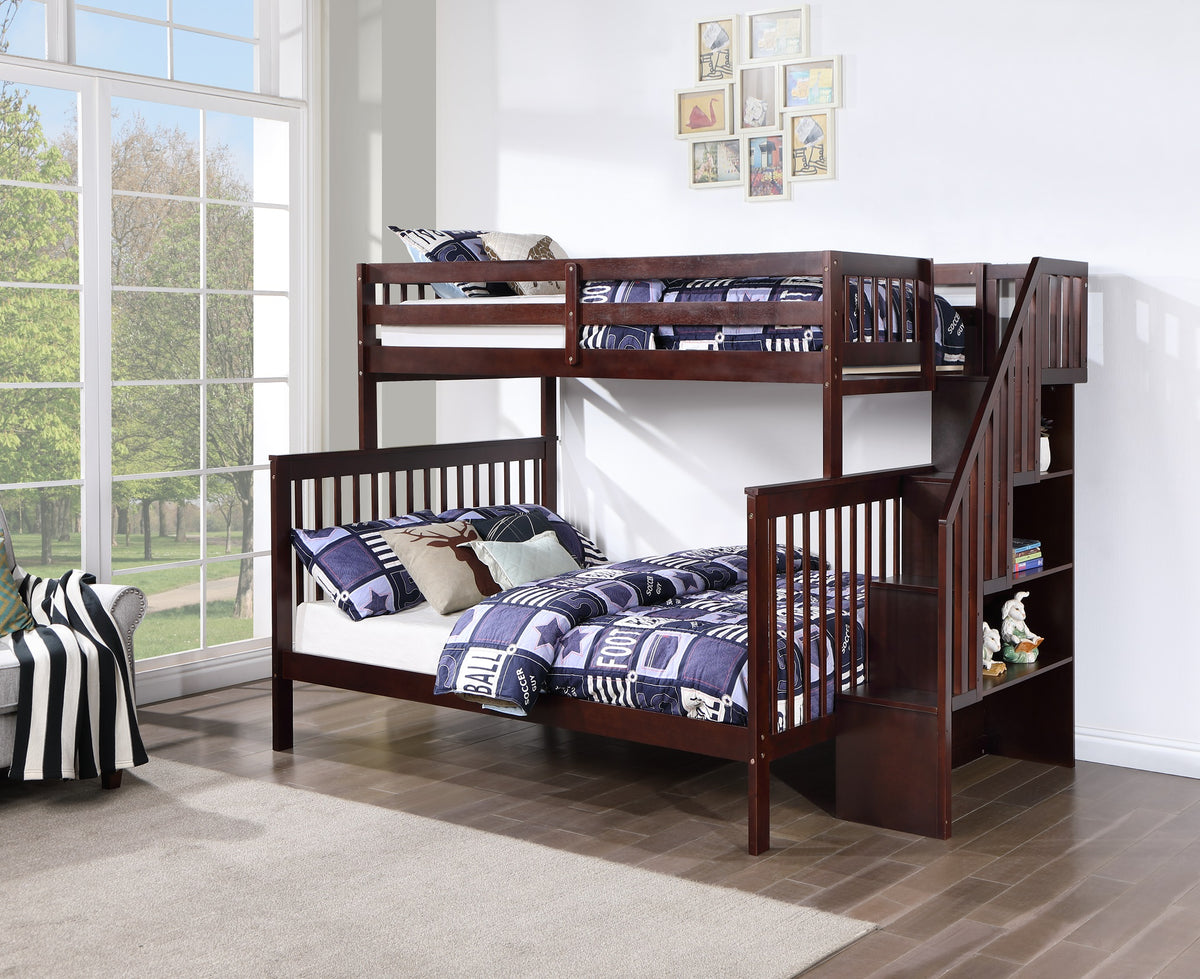 Mission Twin over Double Bunk Bed with Reversible Staircase