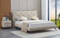 Cream PU Diamond-Stitch Platform Bed