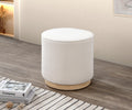 Cream Fabric Round Ottoman with Wood Base
