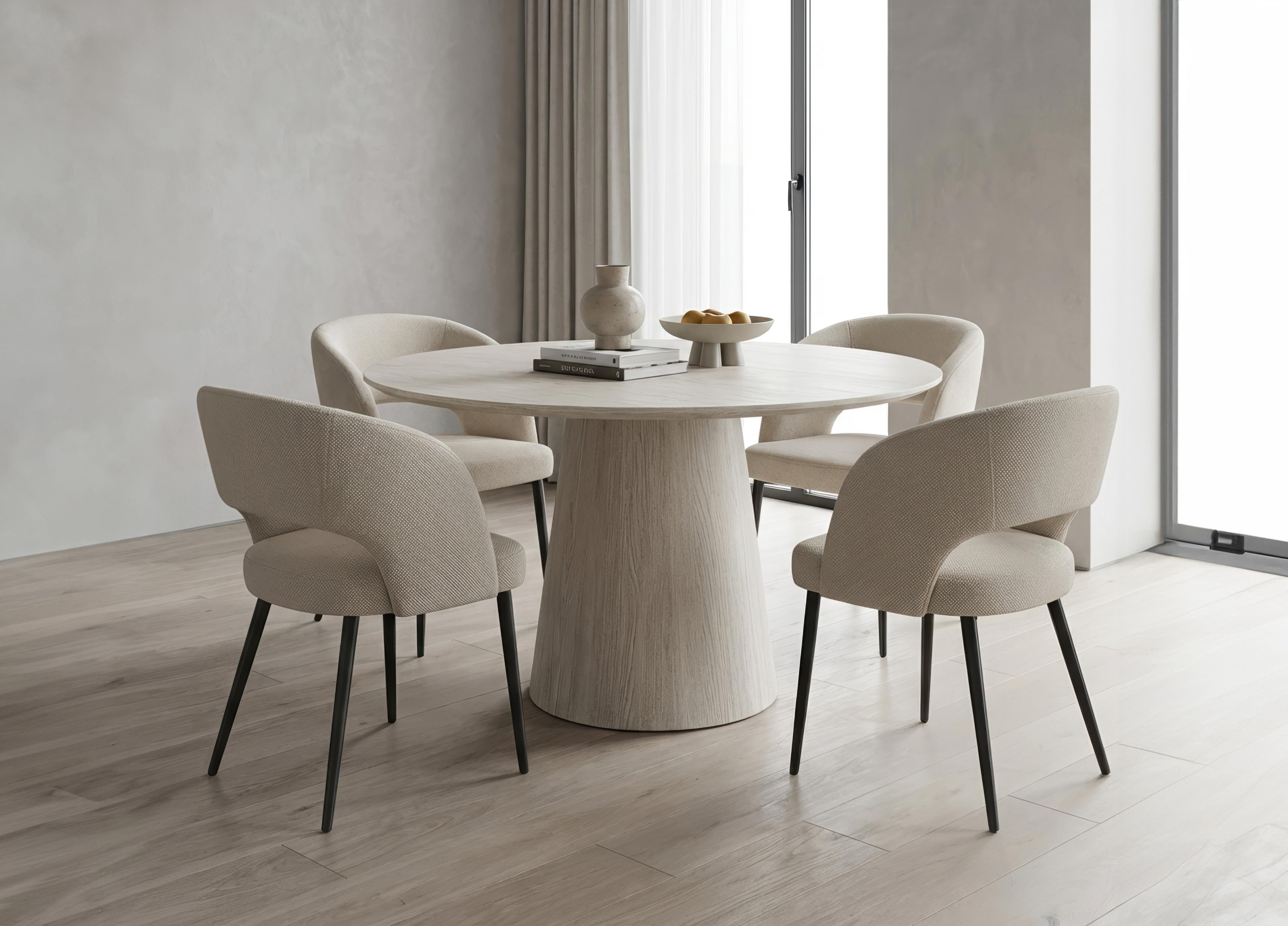 5-Piece Travertine-Look Round Dining Set - Cream