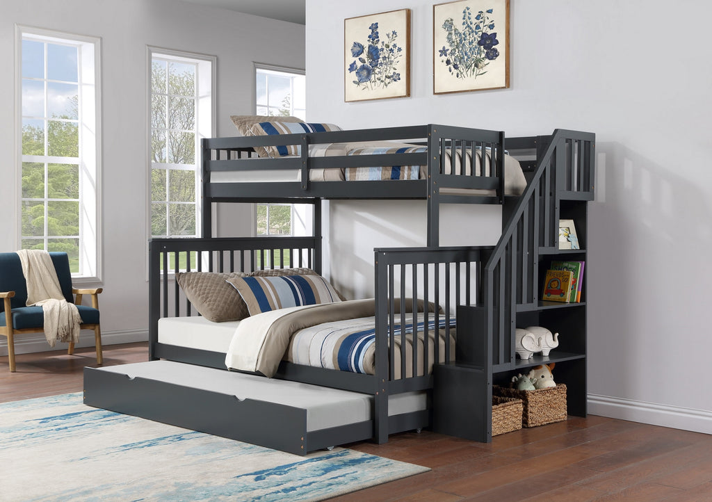 Mission Twin over Double Bunk Bed with Reversible Staircase