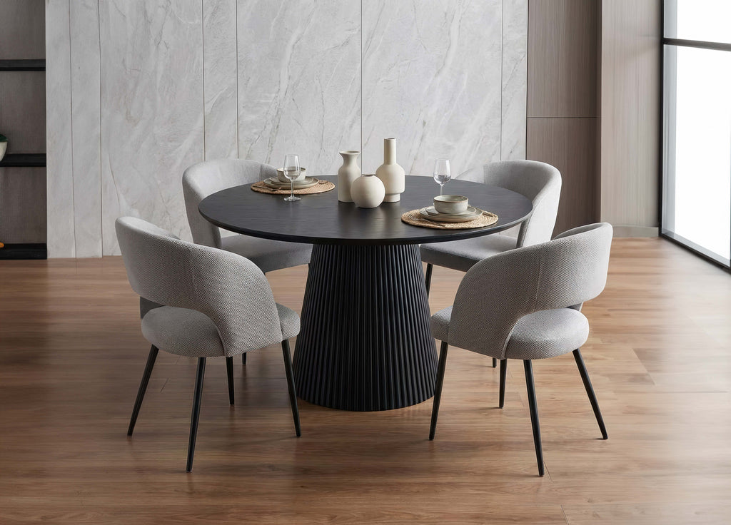 5-Piece Midnight Black Round Dining Set - Grey