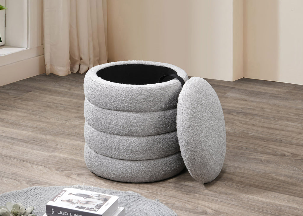 Grey Teddy Round Storage Ottoman - image 2