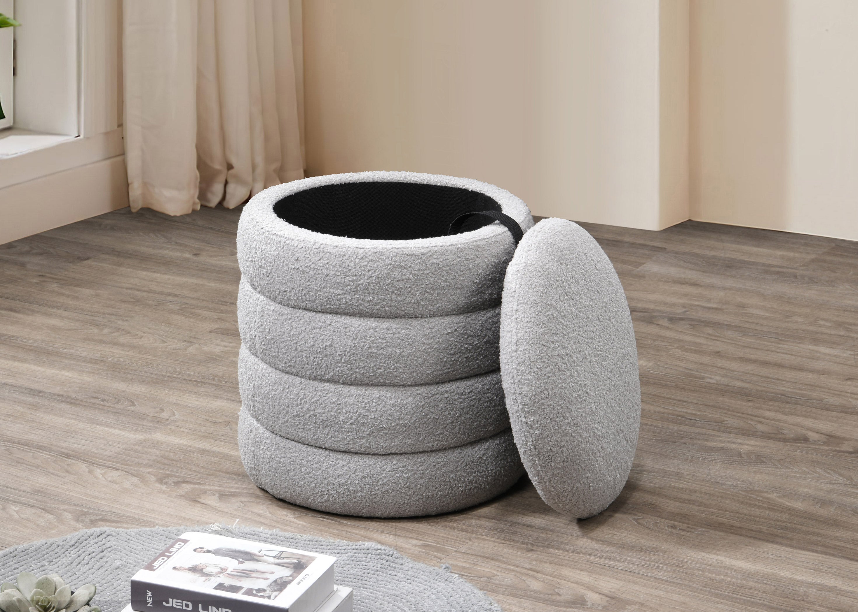 Grey Teddy Round Storage Ottoman - image 2