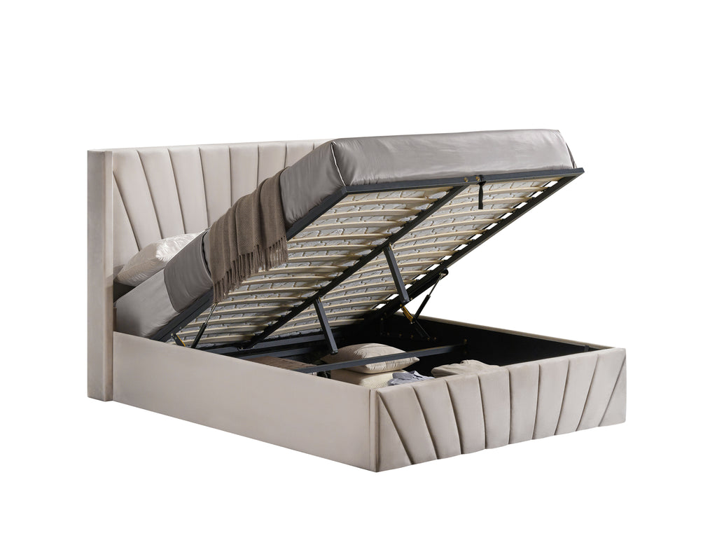Warm Ivory Velvet Hydraulic Storage Bed - image 3