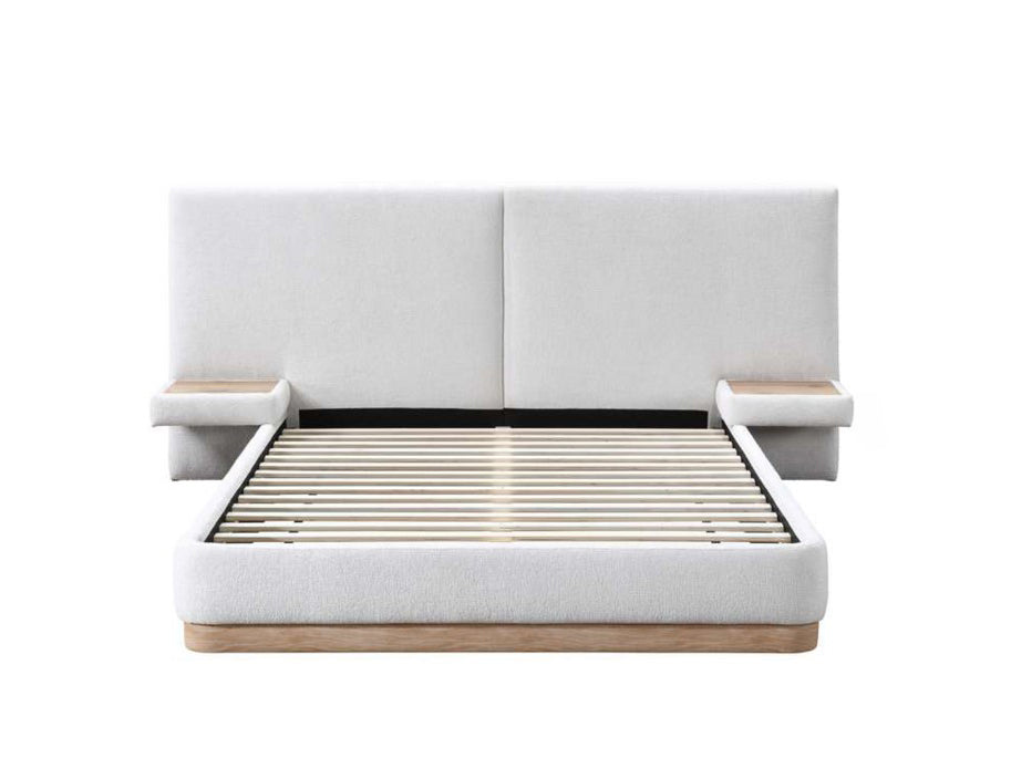 Ivory Upholstered Bed with Floating Nightstands - image 2
