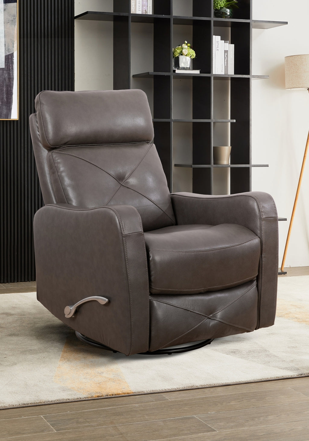 Diamond-Stitched Swivel Glider Recliner - Leather Match