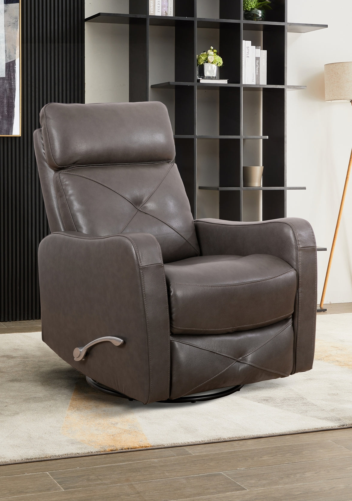 Diamond-Stitched Swivel Glider Recliner - Leather Match