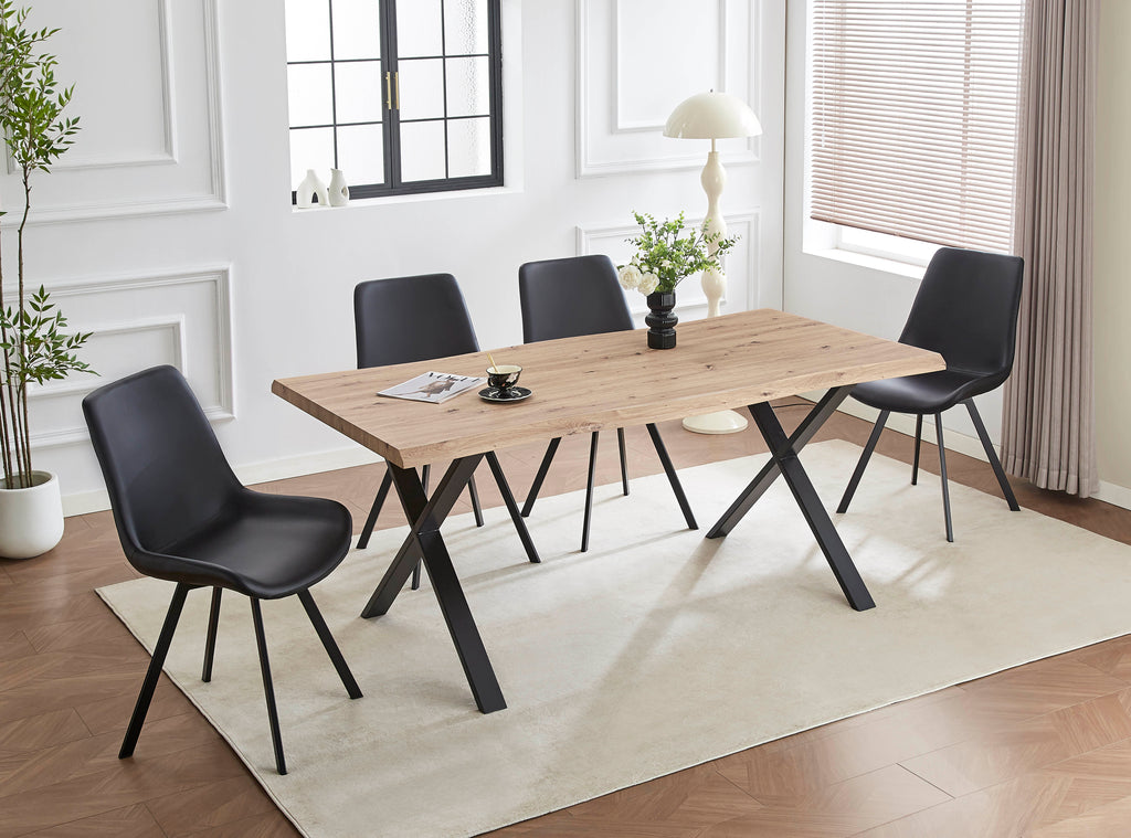 7-Piece Live-Edge Dining Set - Black PU