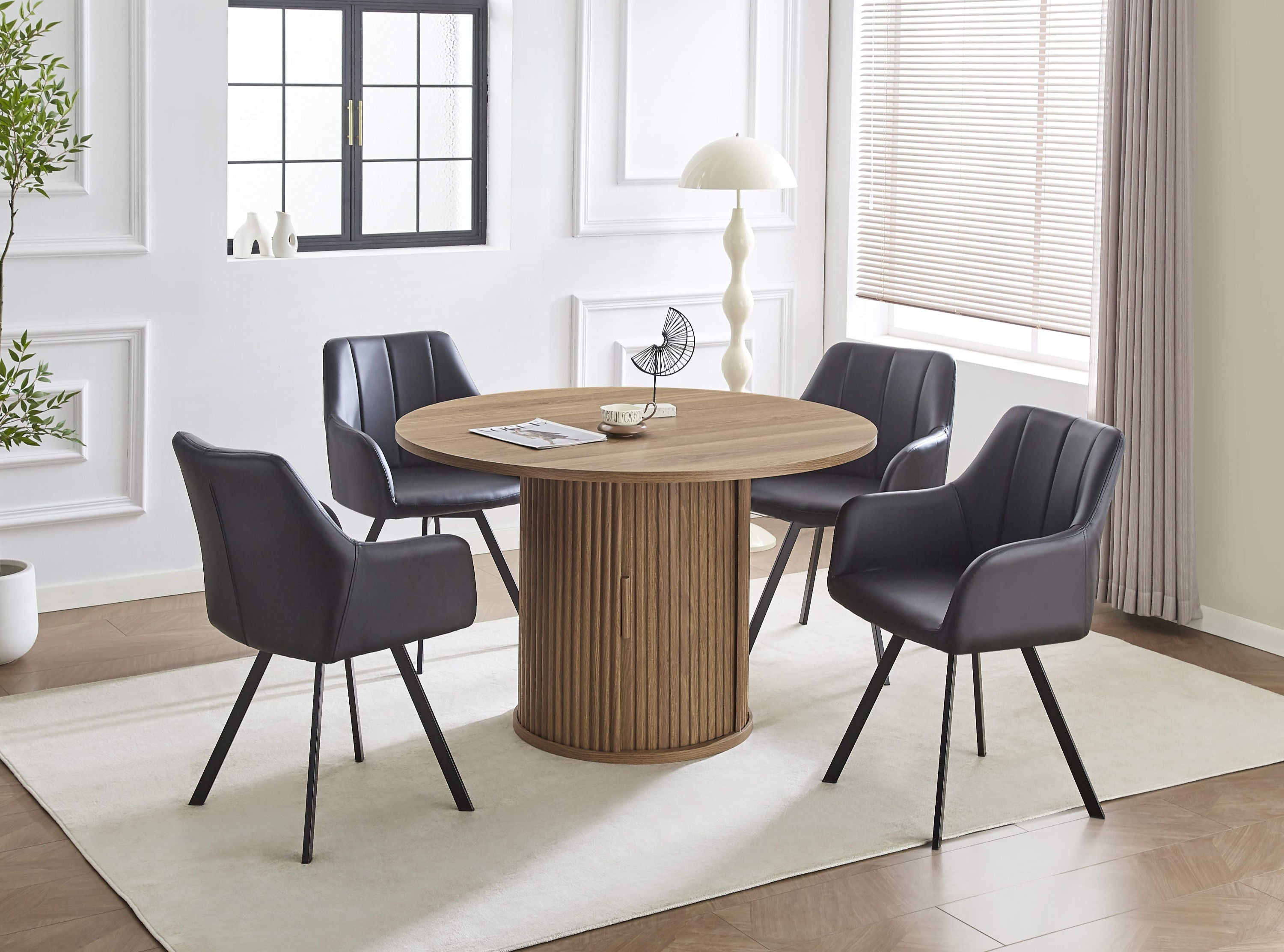 5-Piece Round Storage Dining Set with Swivel Chairs
