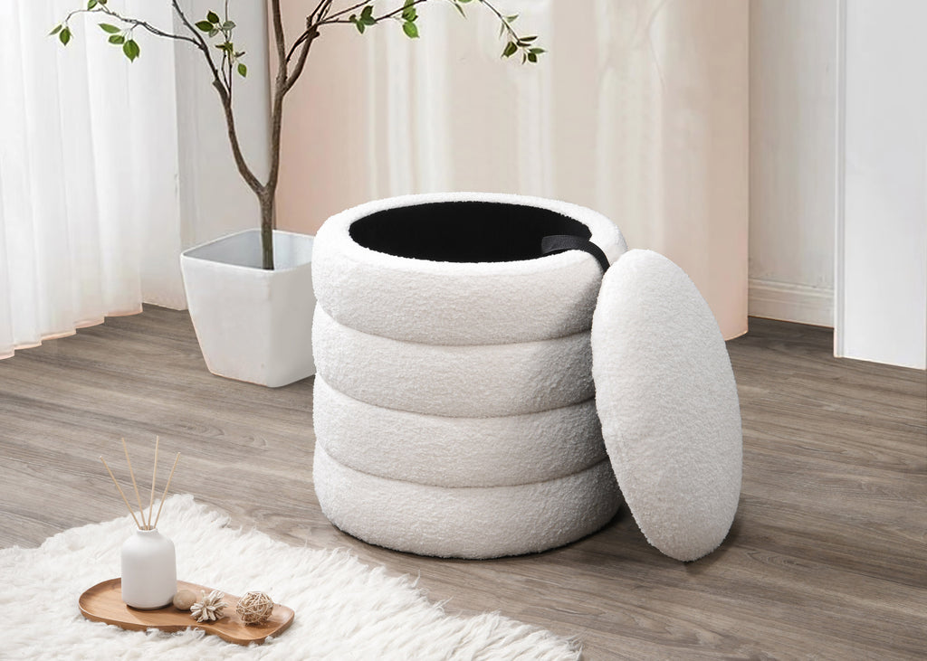 Ivory Teddy Round Storage Ottoman - image 2