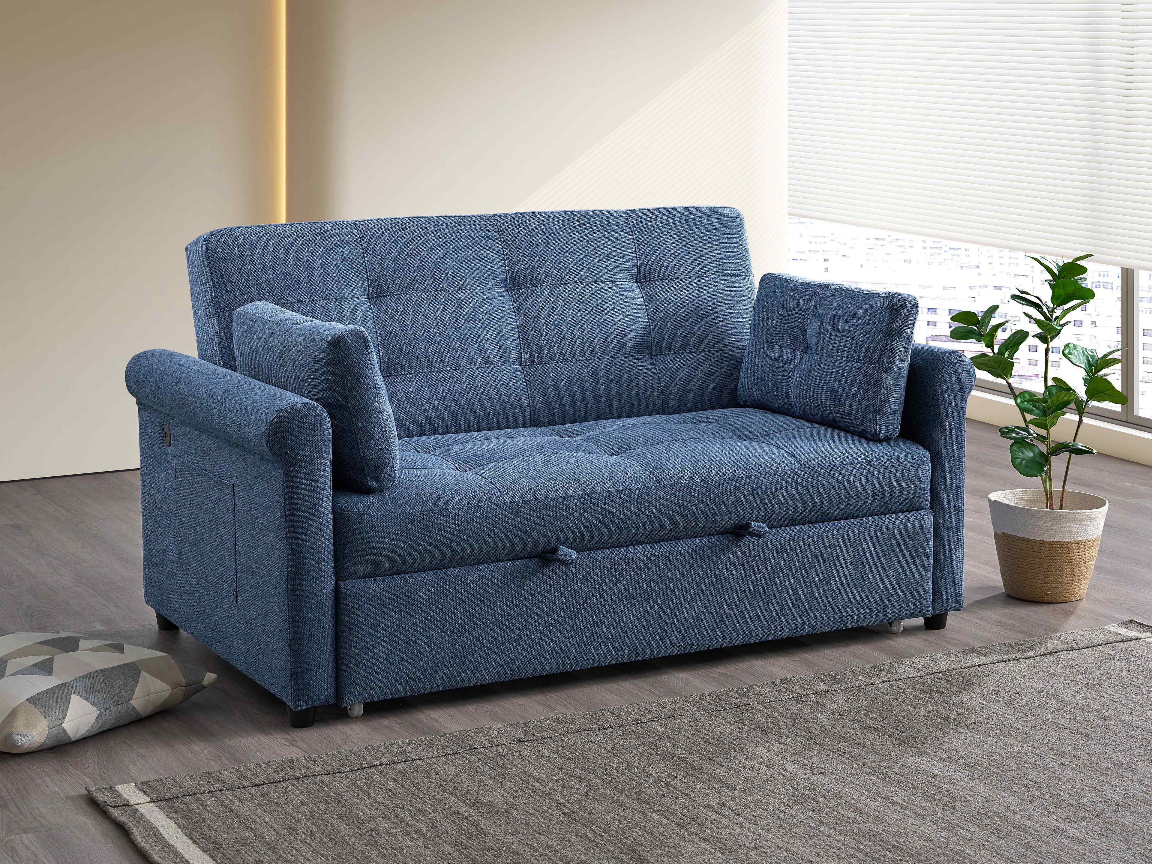 Slate Blue Convertible Sofa Bed - 70 Inch