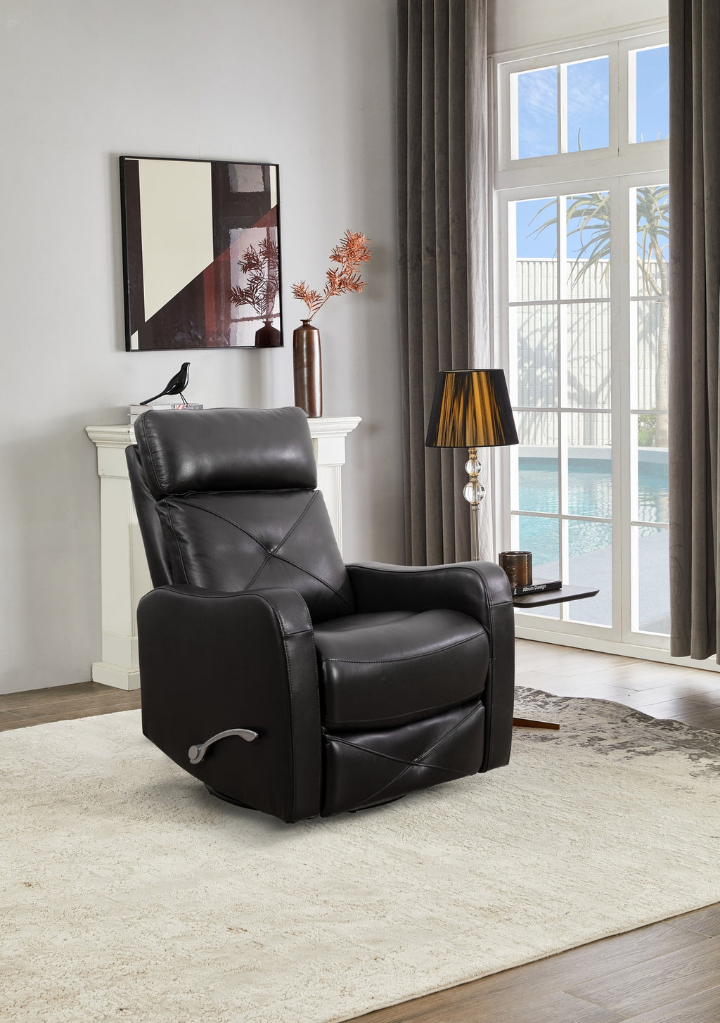 Diamond-Stitched Swivel Glider Recliner - Leather Match
