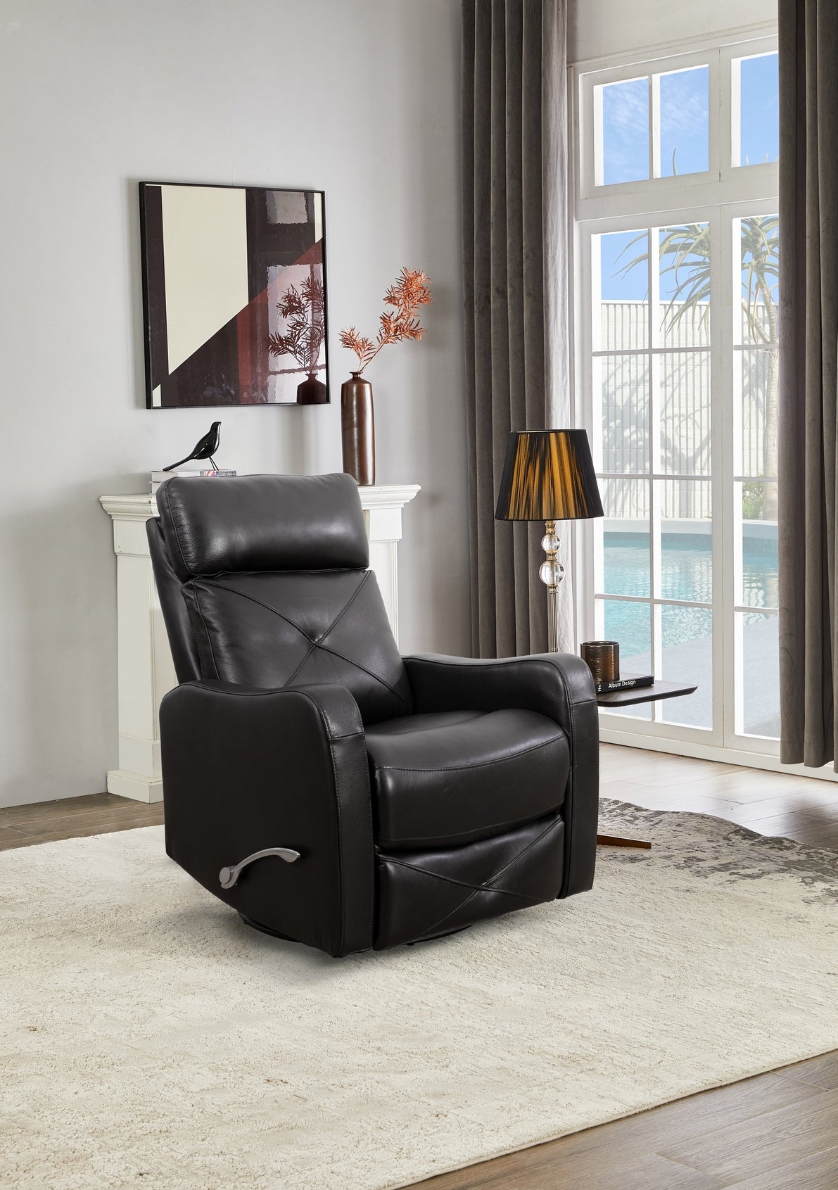 Diamond-Stitched Swivel Glider Recliner - Leather Match