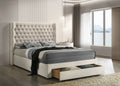Warm Ivory Velvet Storage Platform Bed