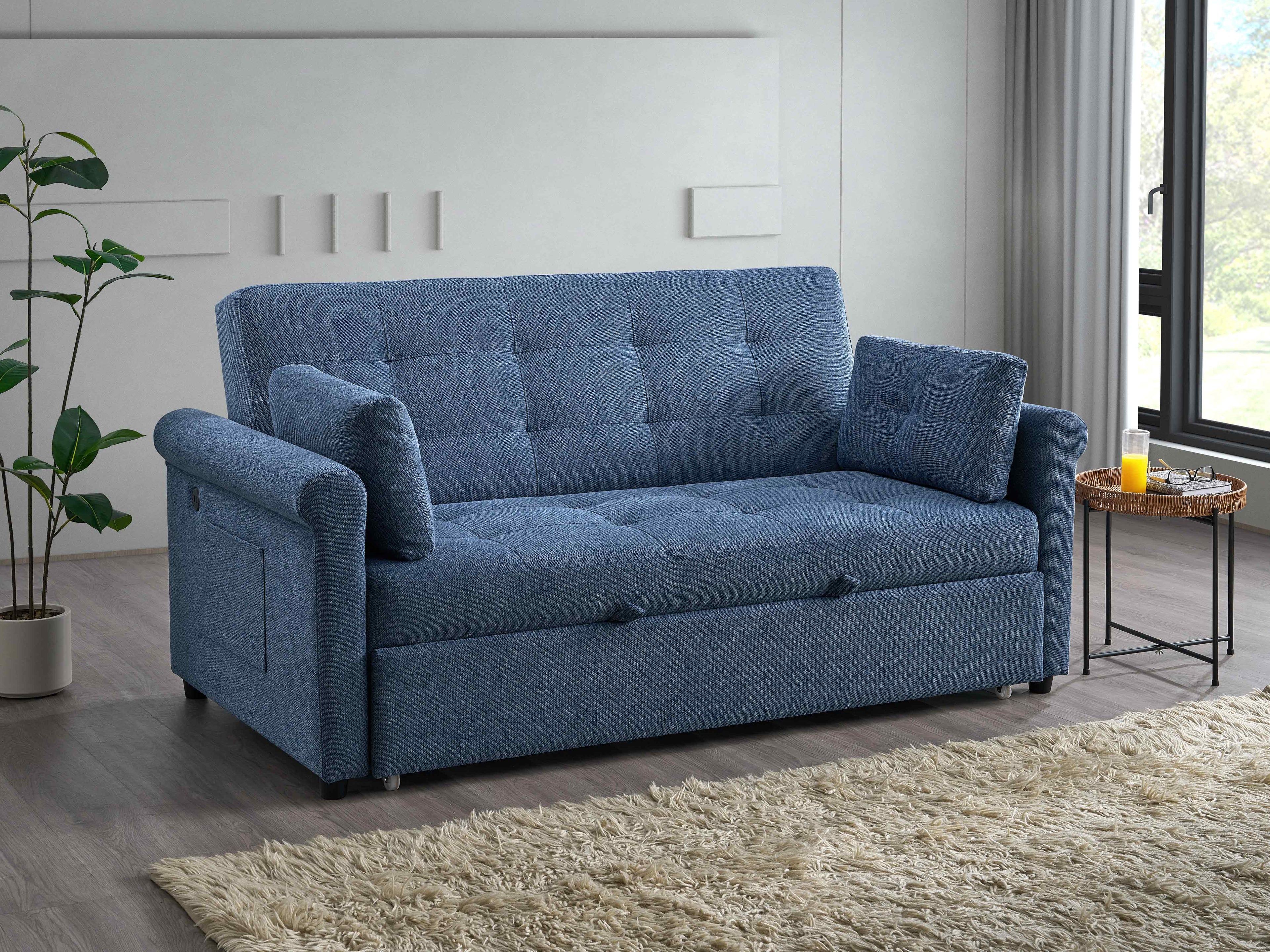 Slate Blue Convertible Sofa Bed - 64 Inch