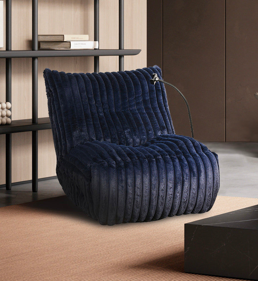 Channel-Tufted Lounge Recliner - Navy Blue