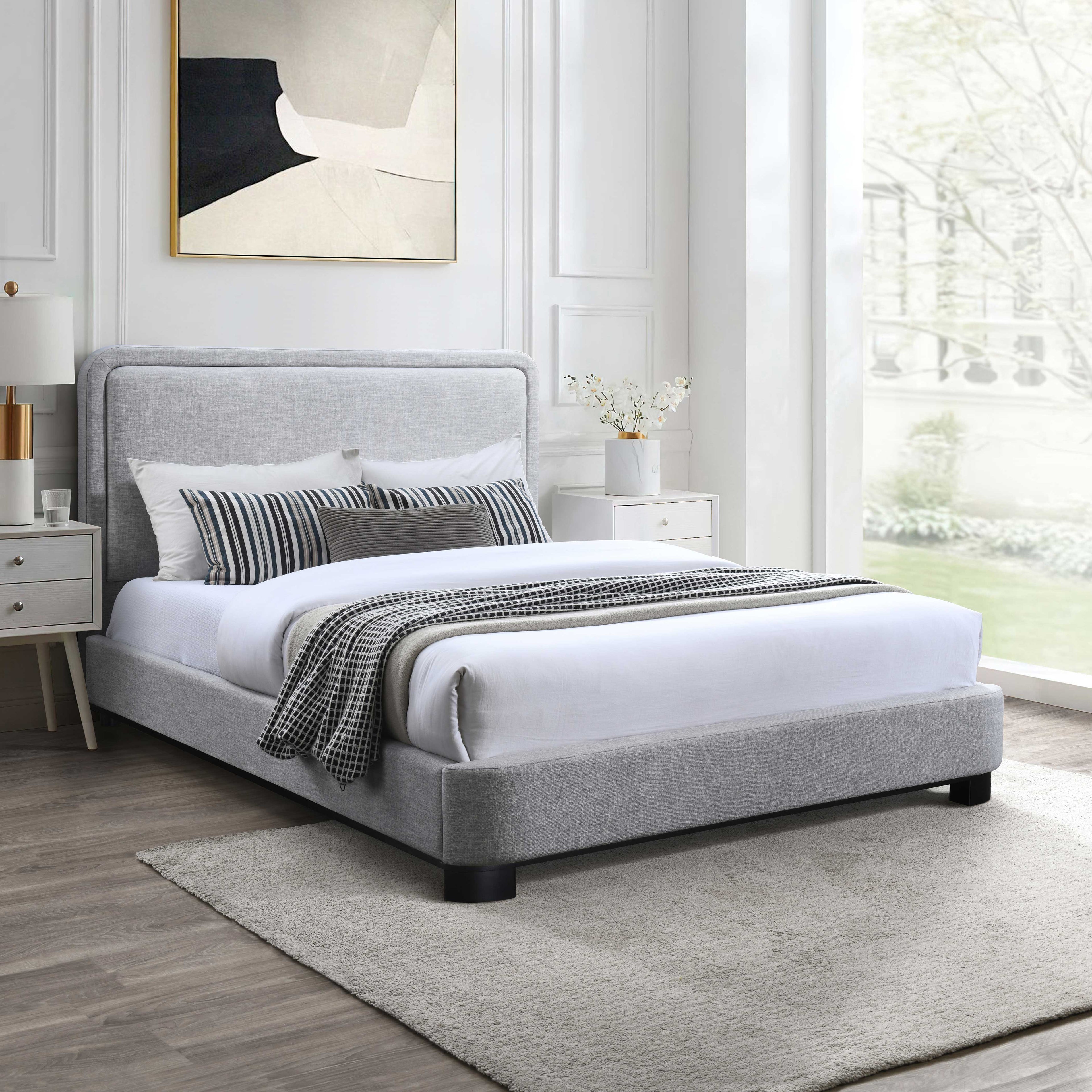 Light Grey Upholstered Platform Bed - image 3