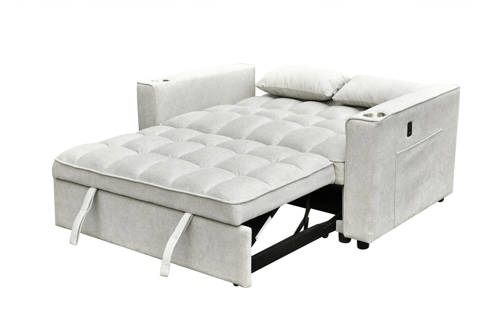 Silver Grey Convertible Sofa Bed with USB & Cup Holders
