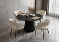 5-Piece Midnight Black Round Dining Set - Cream