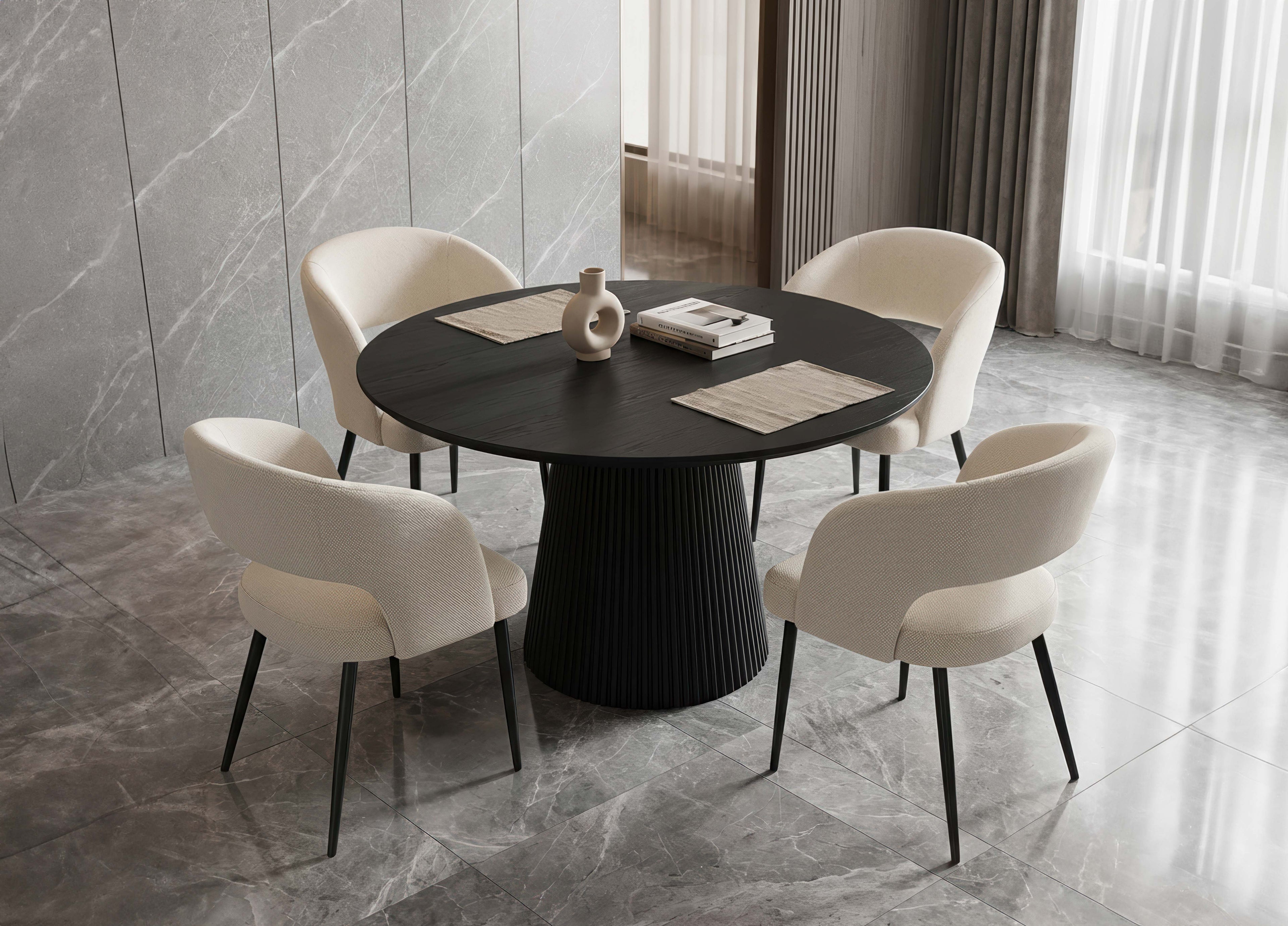 5-Piece Midnight Black Round Dining Set - Cream