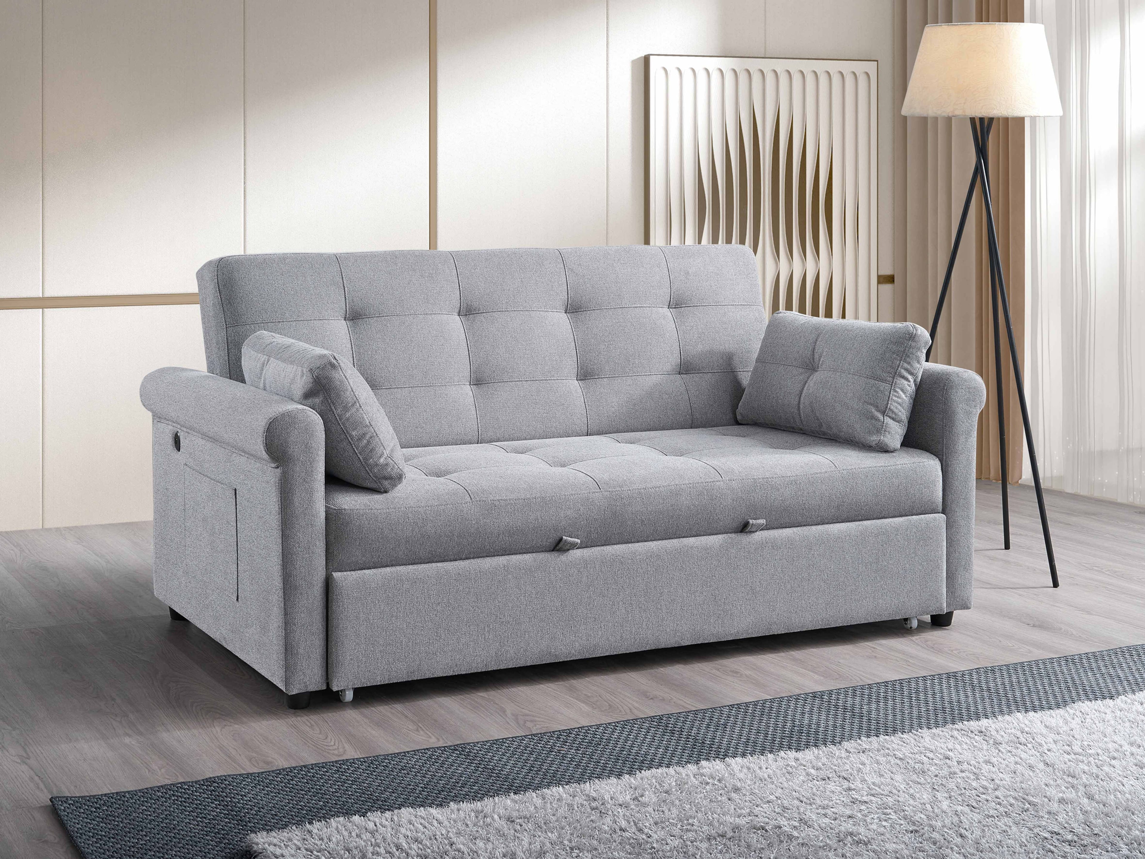 Cloud Grey Convertible Sofa Bed with USB Charging