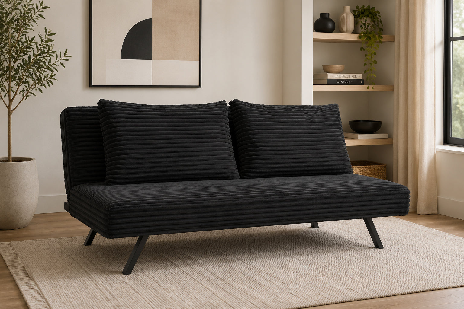 Black Corduroy Split-Back Sofa Bed