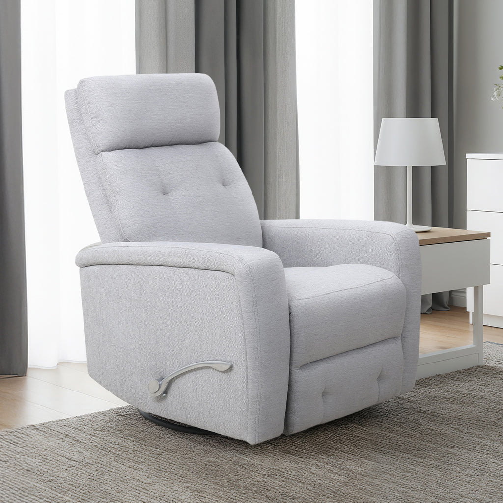Button-Tufted Swivel Glider Recliner - Light Grey