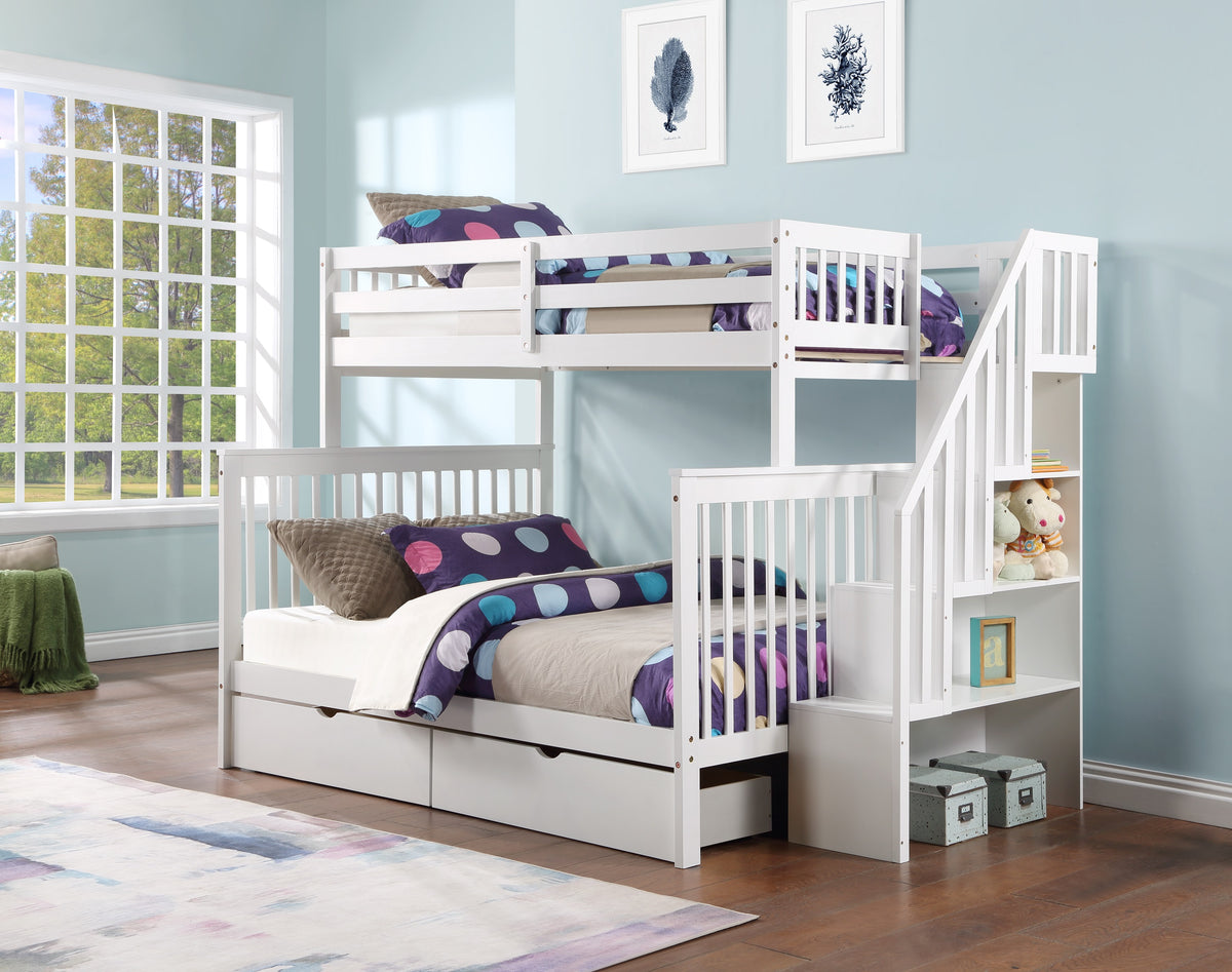 Mission Twin over Double Bunk Bed with Reversible Staircase
