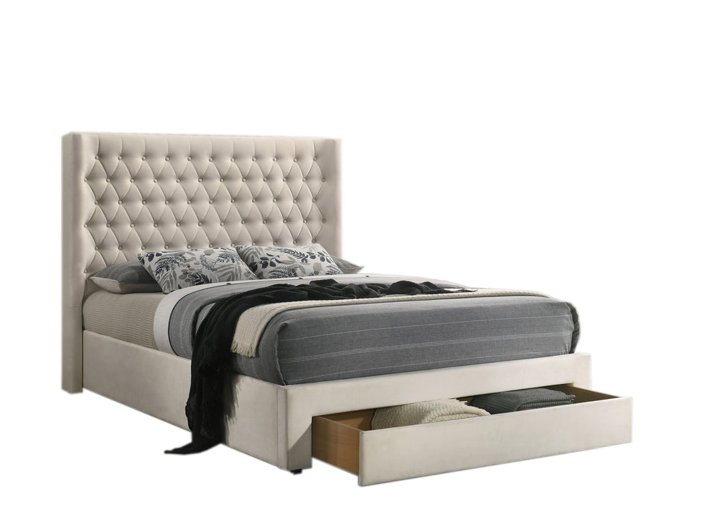 Warm Ivory Velvet Storage Platform Bed - image 2