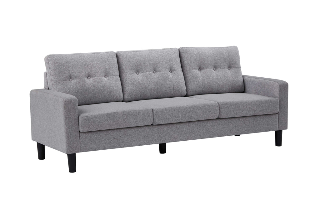 Grey Button-Tufted Box-Arm Sofa Set