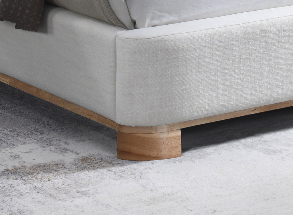 Warm Ivory Upholstered Wood-Accent Platform Bed - image 2