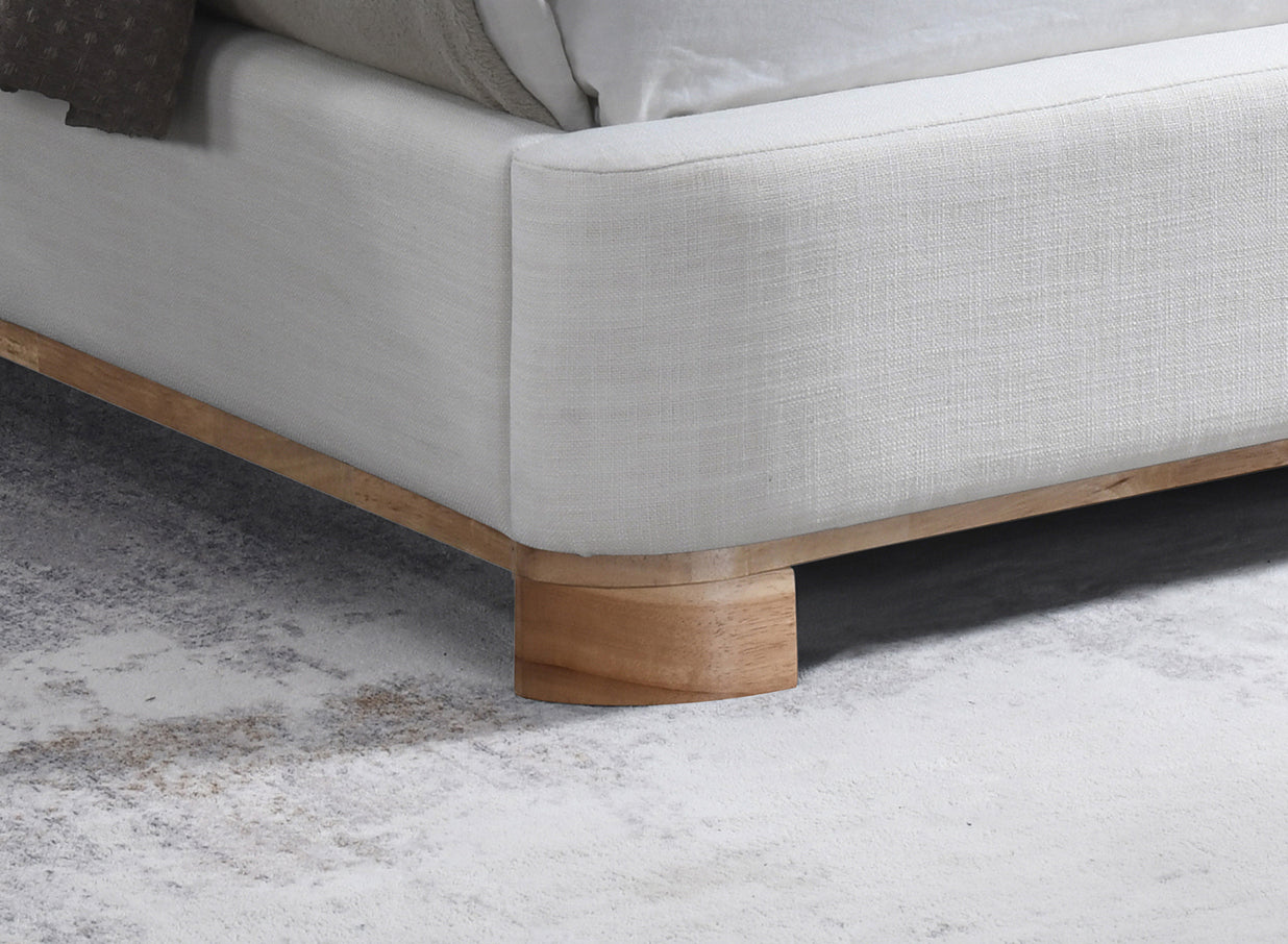 Warm Ivory Upholstered Wood-Accent Platform Bed - image 2