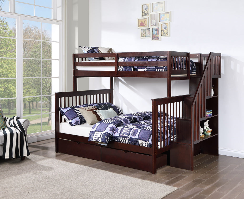 Mission Twin over Double Bunk Bed with Reversible Staircase