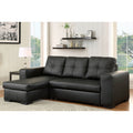 Black Leather-Look Reversible Storage Sofa Bed Sectional