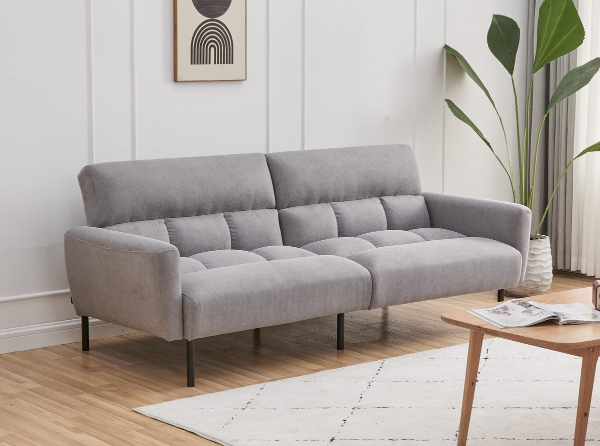Grey Split-Back Click-Clack Sofa Bed with Memory Foam