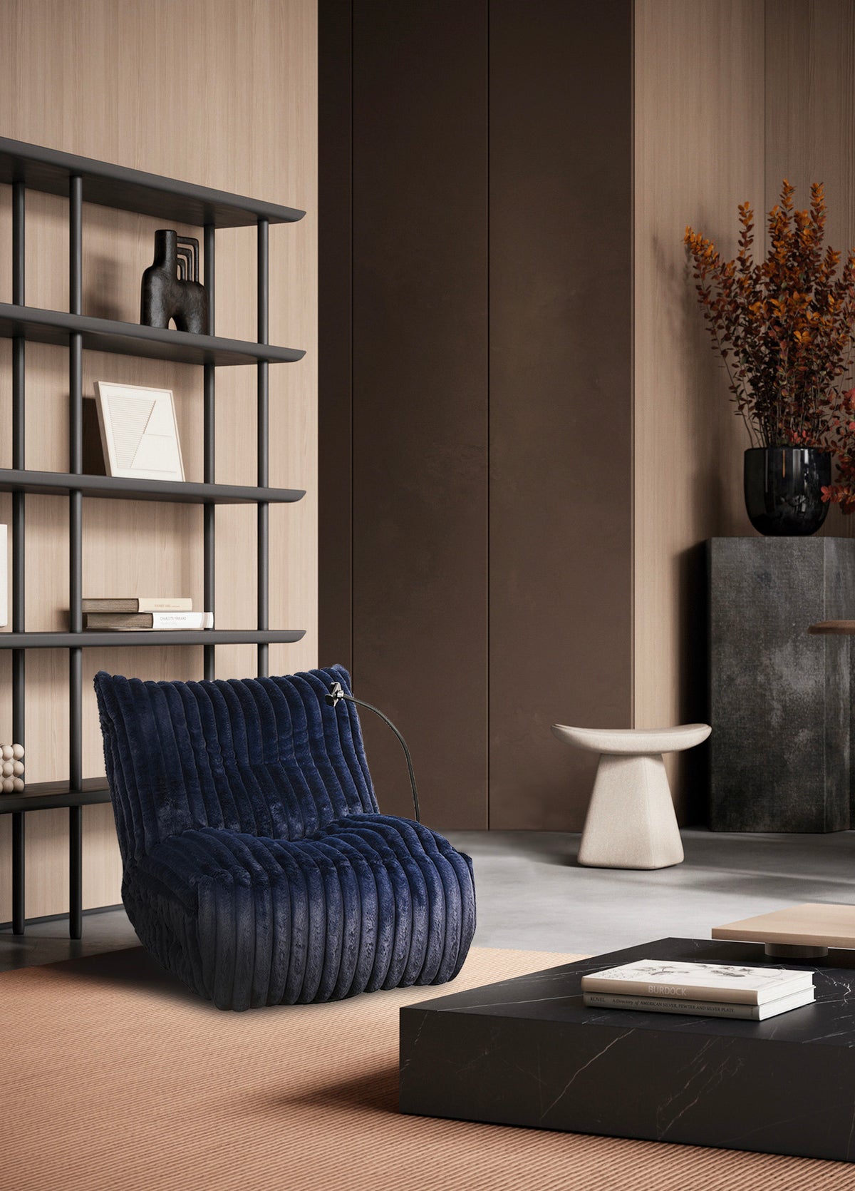 Channel-Tufted Lounge Recliner - Navy Blue