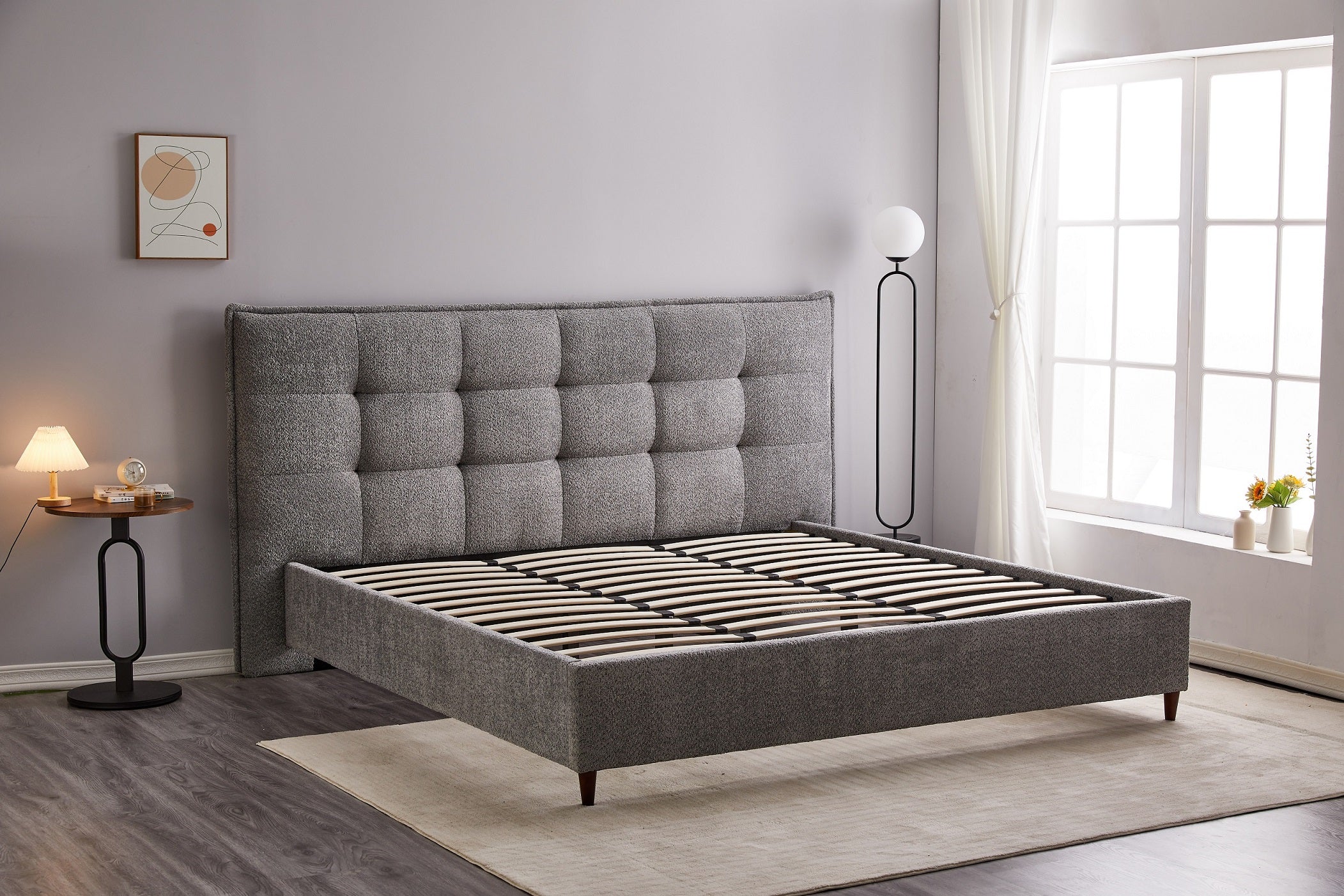 Grey Boucle Modern Platform Bed - image 3