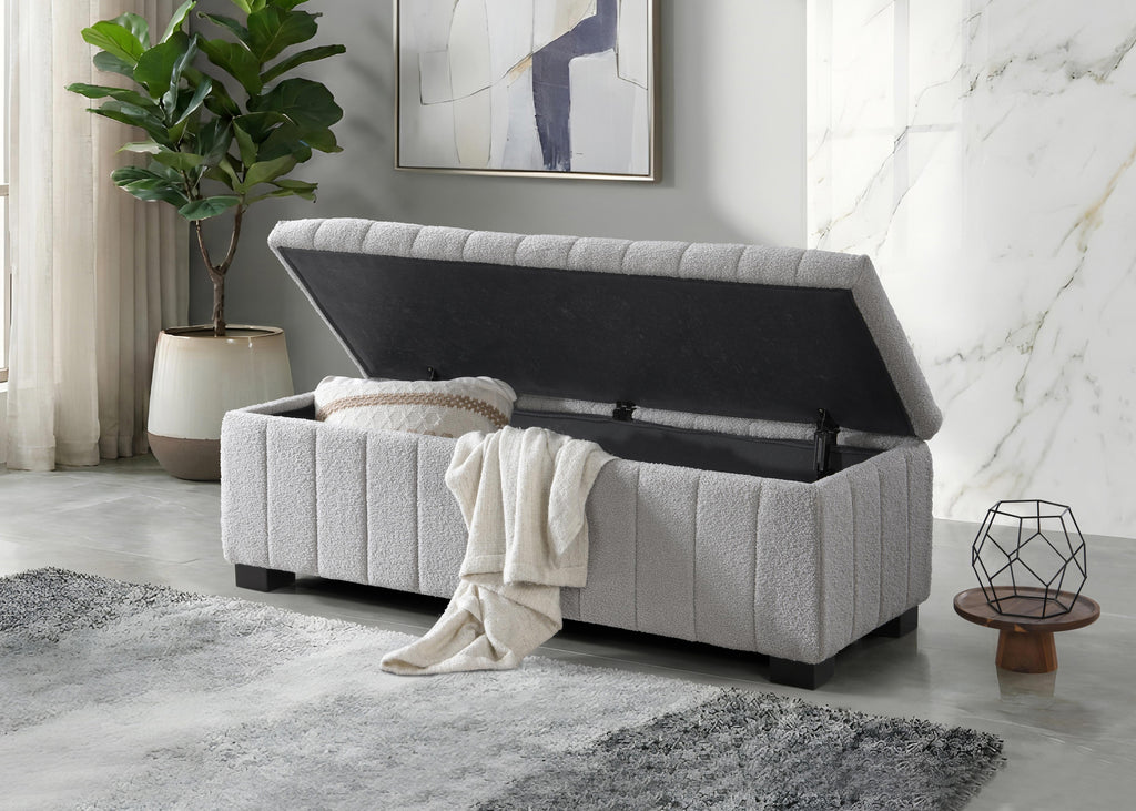 Grey Teddy Fabric Lift-Top Storage Bench - image 2