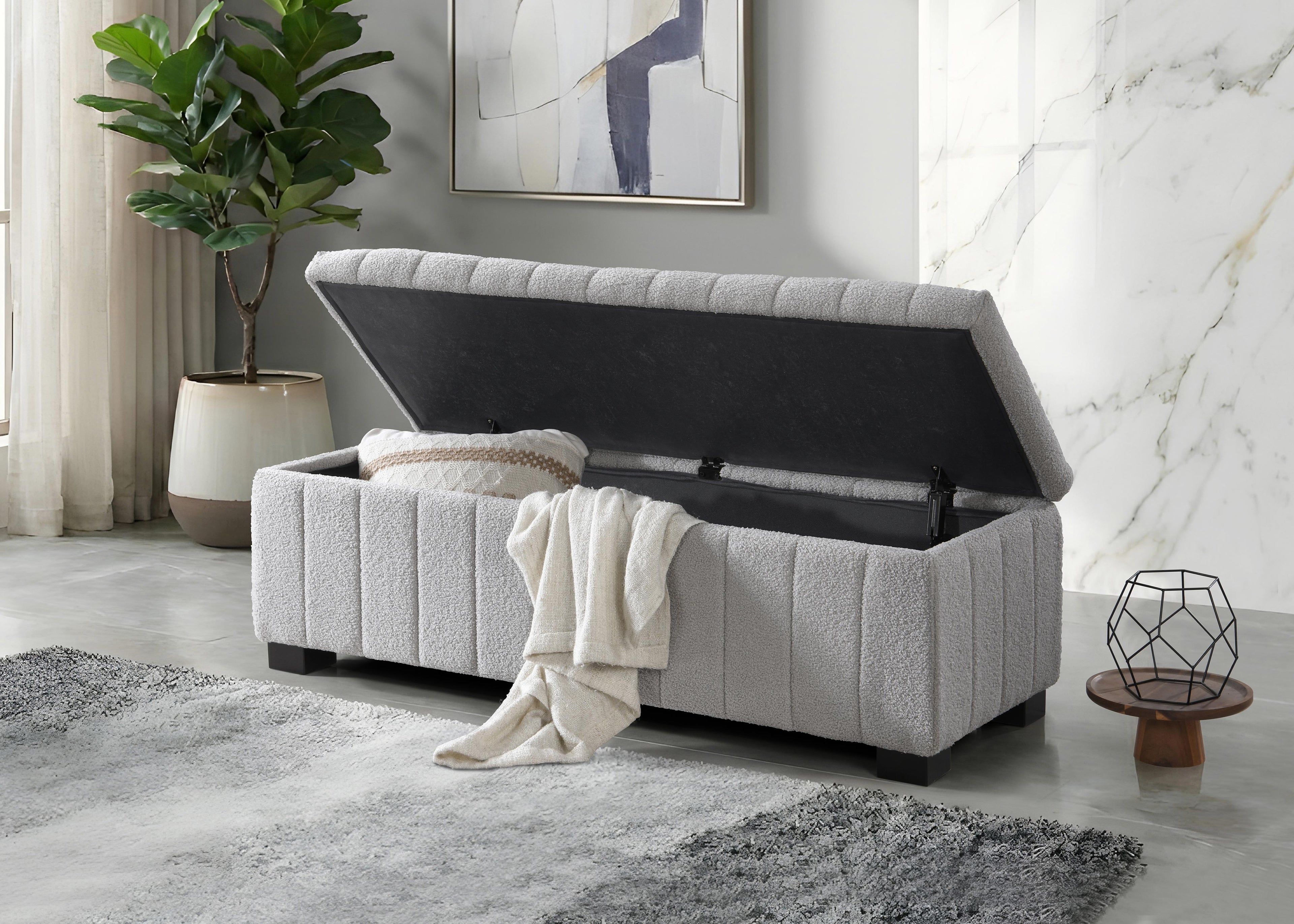 Grey Teddy Fabric Lift-Top Storage Bench - image 2