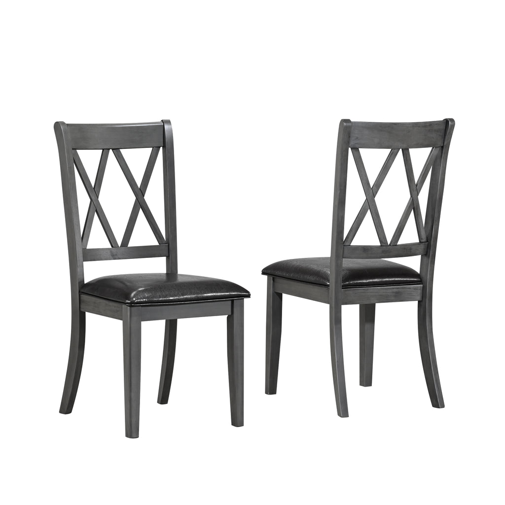 7-Piece Antique Grey Dining Set - Black PU - image 2