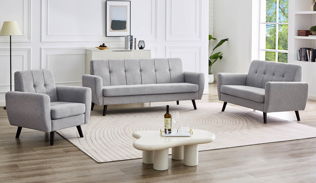 Light Grey Tufted Mid-Century Sofa Set