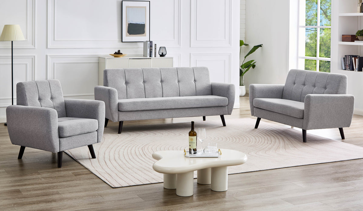 Light Grey Tufted Mid-Century Sofa Set