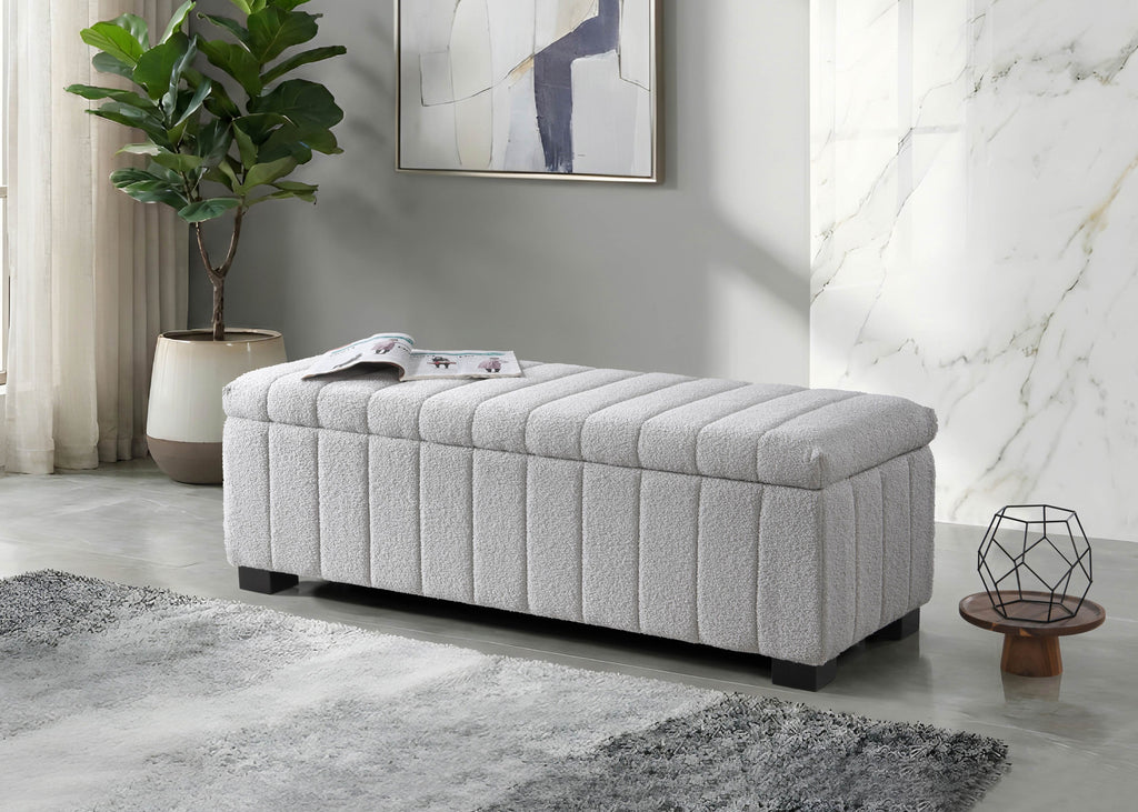 Grey Teddy Fabric Lift-Top Storage Bench