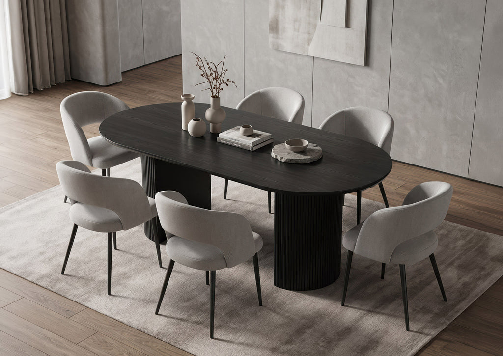 7-Piece Midnight Black Oval Dining Set - Grey - image 2