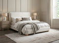 Warm Ivory Upholstered Wood-Accent Platform Bed