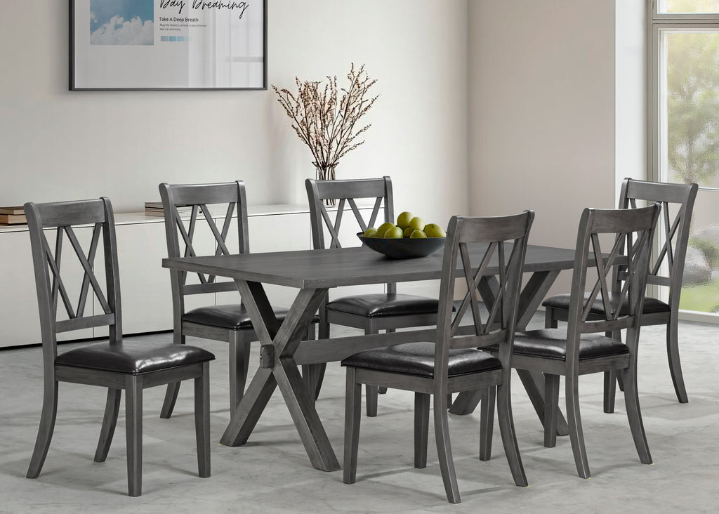 7-Piece Antique Grey Dining Set - Black PU
