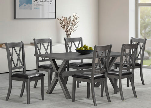 7-Piece Antique Grey Dining Set - Black PU